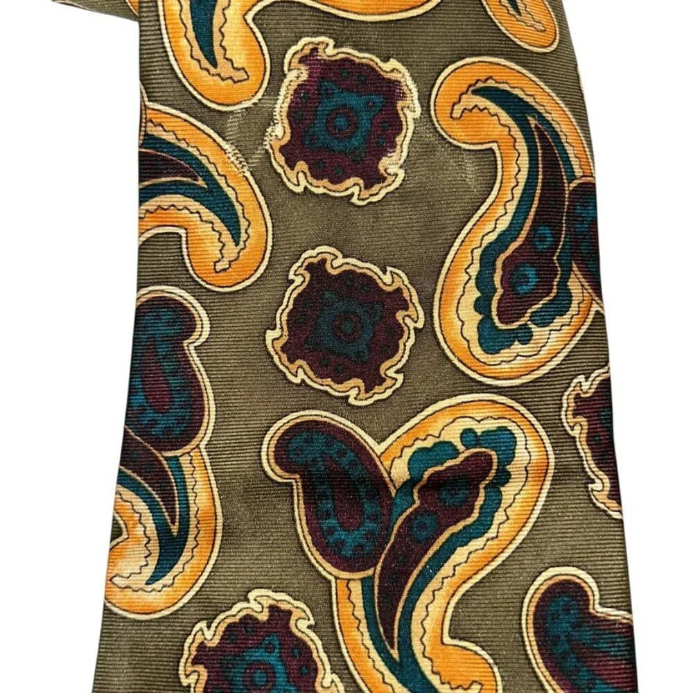 Liberty of London olive teal burgundy Paisley FALL 100% SILK tie USA